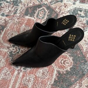 SAN MARINA Black Pointed Leather Mule Heels